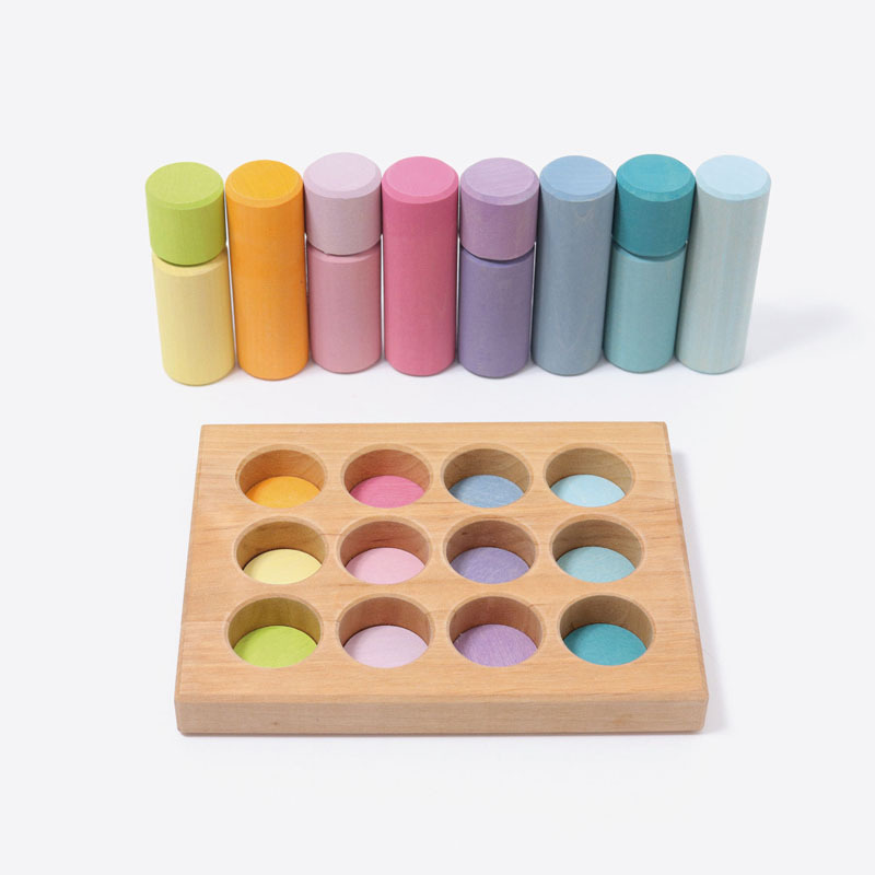 Grimms Stacking Game Small Rollers Pastel Village Toys