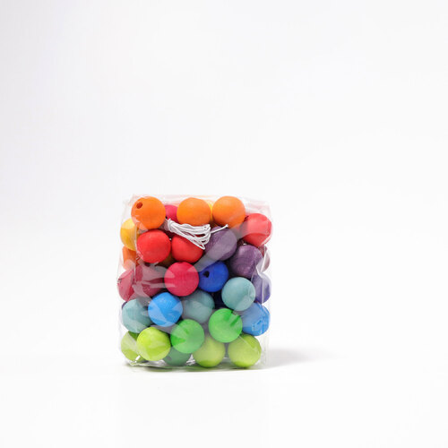 Grimms - 60 Coloured Wooden Beads (20mm) 