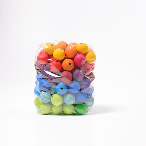 Grimms - 96 Coloured Wooden Beads (30mm)